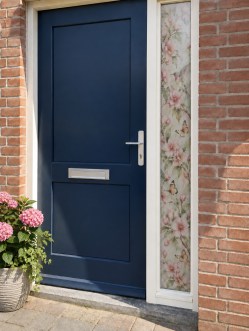 Raamfolie verticaal kolibrie met roze bloesem en vlinders1
